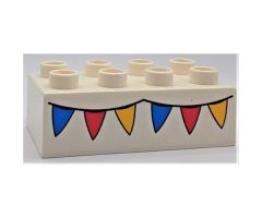Duplo, Brick 2 x 4 with Blue, Red and Yellow Bunting Pattern