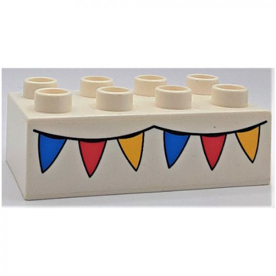 Duplo, Brick 2 x 4 with Blue, Red and Yellow Bunting Pattern