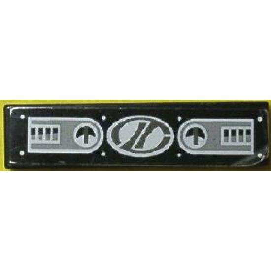 Tile 1 x 4 with 2 Gauge Panels and Dark Gray Stylized 'LT' on White Oval Racing Logo Pattern (Sticker) - Set 8408