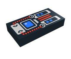 Tile 1 x 2 with Spyrius Blue Screen, Silver and Red Panel Pattern