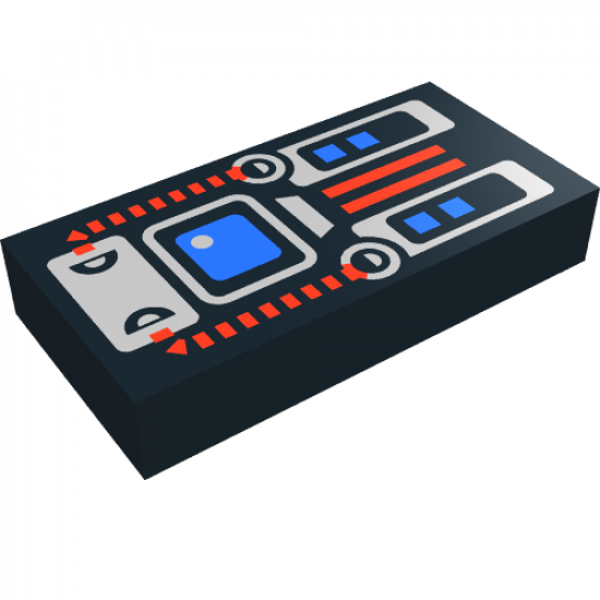 Tile 1 x 2 with Spyrius Blue Screen, Silver and Red Panel Pattern