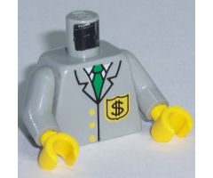 Torso Bank Employee Jacket with Tie and Dollar Sign Badge Pattern / Light Gray Arms / Yellow Hands