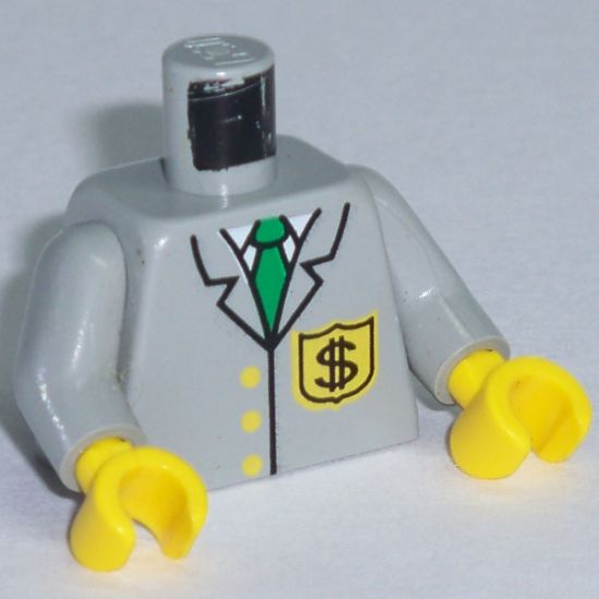 Torso Bank Employee Jacket with Tie and Dollar Sign Badge Pattern / Light Gray Arms / Yellow Hands