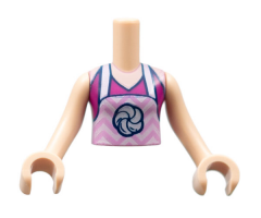 Mini Doll, Torso Friends Girl Magenta Halter Top with Bright Pink Zigzag Apron and Rosette Pattern, Light Nougat Arms with Hands