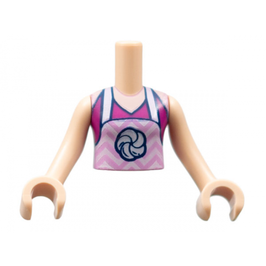 Mini Doll, Torso Friends Girl Magenta Halter Top with Bright Pink Zigzag Apron and Rosette Pattern, Light Nougat Arms with Hands