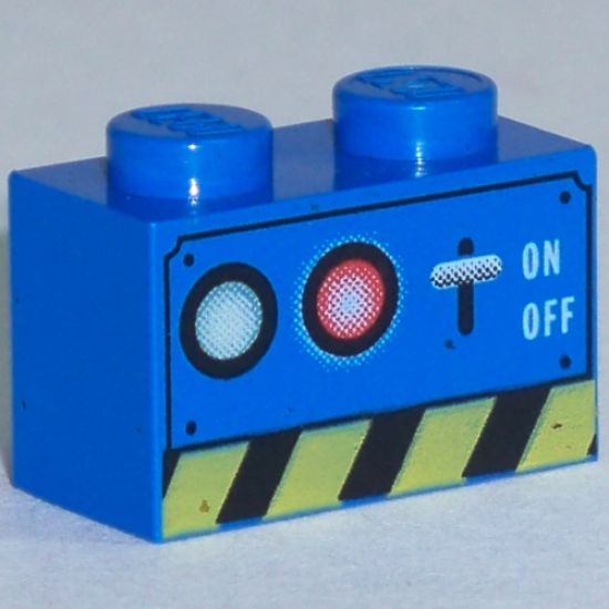 Brick 1 x 2 with Switch, Lamps, and Danger Stripe Pattern
