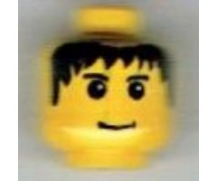 Minifigure, Head Male Messy Black Hair, Slight Smile, Eyebrows Pattern - Blocked Open Stud