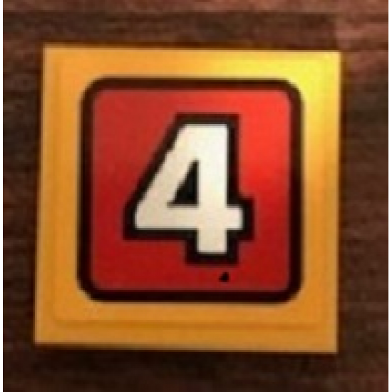 Tile 2 x 2 with White Number 4 on Red Background Pattern (Sticker) - Set 21311