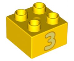 Duplo, Brick 2 x 2 with Number 3 Bright Light Yellow Pattern