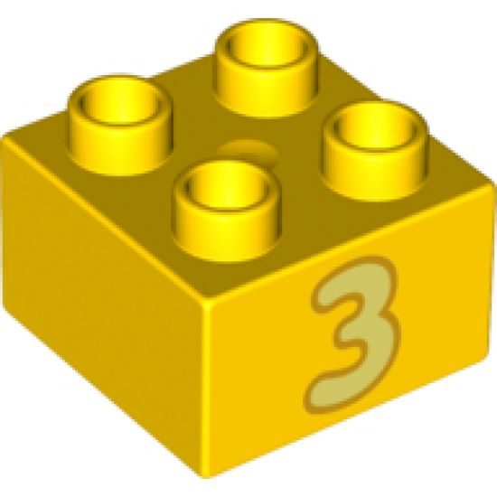 Duplo, Brick 2 x 2 with Number 3 Bright Light Yellow Pattern