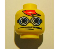 Minifigure, Head Glasses with Blue Goggles, Red Bangs Pattern - Blocked Open Stud