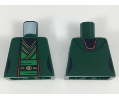 Torso Ninjago Female Robe over Bright Green Tunic with Sash and Black and Gold Trim Pattern