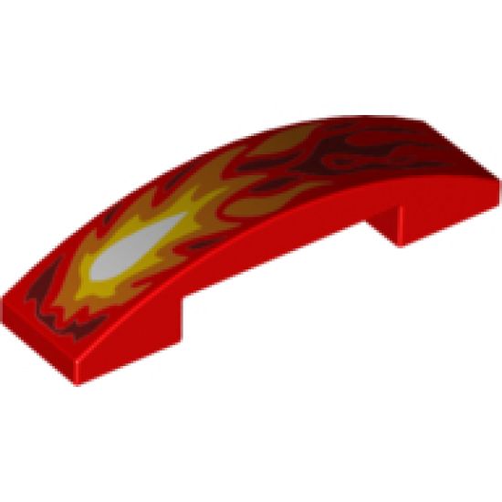 Slope, Curved 4 x 1 Double with White, Yellow, Orange, and Dark Red Flames Pattern