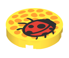 Tile, Round 2 x 2 with Orange Dots (Flower Center) and Red Ladybug Pattern (Belville)