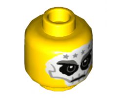 Minifigure, Head White Full Face Skull Tattoo, 4 Silver Stars on Forehead Pattern - Hollow Stud