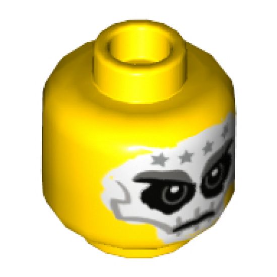 Minifigure, Head White Full Face Skull Tattoo, 4 Silver Stars on Forehead Pattern - Hollow Stud