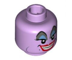 Minifigure, Head Alien Female, Blue and Gray Eye Shadow, Eyelashes, Cheek Lines, Chin Dimple, Red Lips, Open Mouth Smile Pattern (Ursula) - Hollow Stud