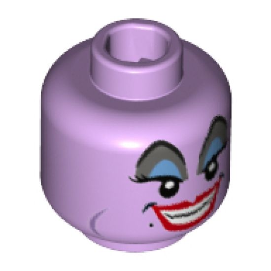 Minifigure, Head Alien Female, Blue and Gray Eye Shadow, Eyelashes, Cheek Lines, Chin Dimple, Red Lips, Open Mouth Smile Pattern (Ursula) - Hollow Stud