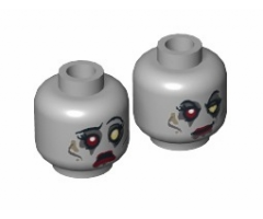 Minifigure, Head Dual Sided Alien with White and Red Eye, Eyelashes and Red Lips, Sad / Determined Pattern (Zombie Bride) - Blocked Open Stud