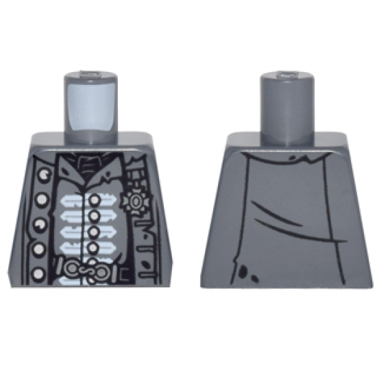 Torso PotC Naval Officer Uniform Tattered with Silver Buttons and White Trim, Belt Buckle, Service Medal Pattern