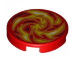 Tile, Round 2 x 2 with Bottom Stud Holder with Dark Red, Orange, Red, White and Yellow Swirled Fire Pattern