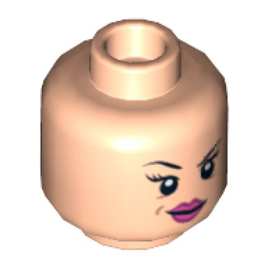 Minifigure, Head Dual Sided Female Dark Pink Lips, Eyebrow Raised / Scared Pattern (Red Harrington) - Hollow Stud