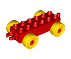 Duplo, Vehicle Car Base 2 x 6 with Yellow Wheels with Fake Bolts and Open Hitch End