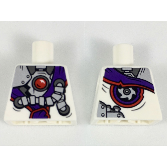 Torso Ninjago Robe with Purple Sash with Knot, Mechanical Parts and Silver Saw Blade Pattern