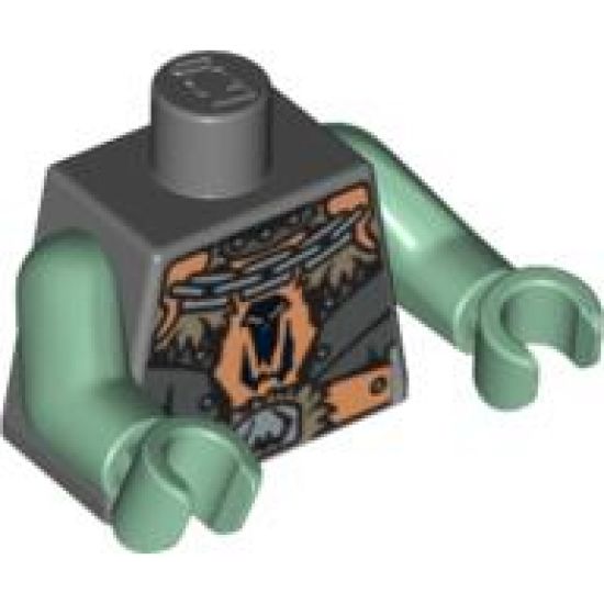 Torso Castle Fantasy Era Armor with Chain Necklace and Large Belt Pattern / Sand Green Arms / Sand Green Hands