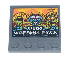 Tile, Modified 4 x 4 with Studs on Edge with Ninjago Logogram 'Mega Monster Park' Billboard with Rides Pattern (Sticker) - Set 71741