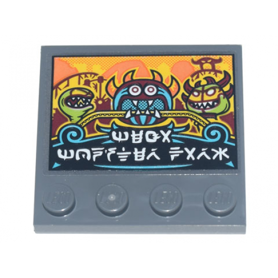 Tile, Modified 4 x 4 with Studs on Edge with Ninjago Logogram 'Mega Monster Park' Billboard with Rides Pattern (Sticker) - Set 71741