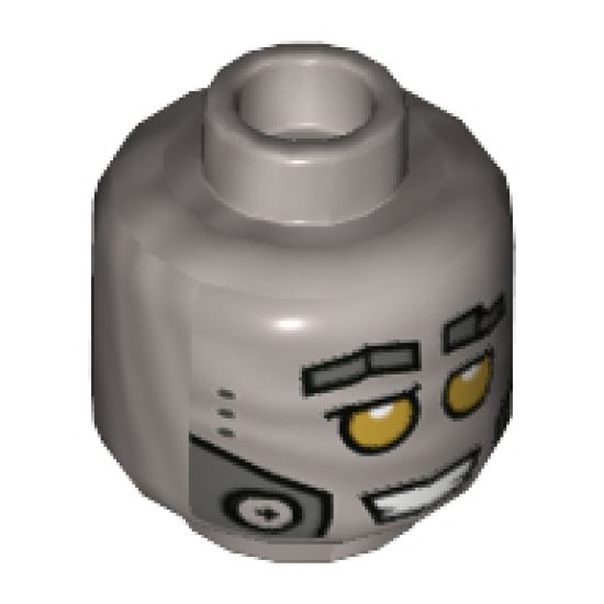 Minifigure, Head Robot Gold Eyes, Pearl Dark Gray Dots and Cheek Panels Pattern