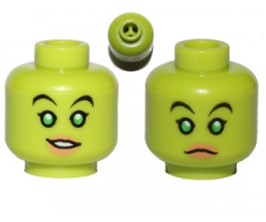 Minifigure, Head Dual Sided Alien Female with Bright Green Eyes, Nougat Lips, Smile / Frown Pattern (SW Hera Syndulla) - Blocked Open Stud
