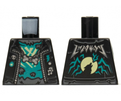 Torso Biker Jacket, Dark Turquoise and Pearl Dark Gray Trim, Dark Turquoise Tattered Shirt, Bone Pendant Pattern
