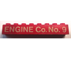 Brick 1 x 8 with White 'ENGINE Co. No. 9' Pattern (Sticker) - Set 590