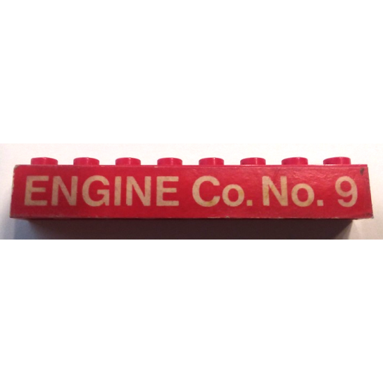 Brick 1 x 8 with White 'ENGINE Co. No. 9' Pattern (Sticker) - Set 590