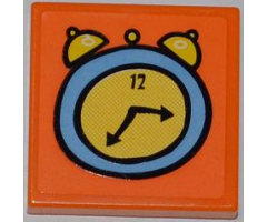 Tile 2 x 2 with Medium Blue and Yellow Alarm Clock Pattern (Sticker) - Set 3818