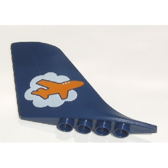 Duplo, Aircraft Airplane Large Tail 1 x 9 x 5 with Orange Airplane on White Cloud Pattern