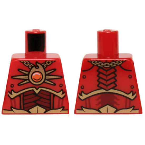 Torso Dark Red and Gold Armor and Necklace with Orange Round Jewel (Fire Chi) Pattern