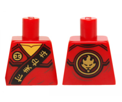 Torso Ninjago Robe with Gold Asian Characters on Black Sash and Kai Power Emblem Pattern