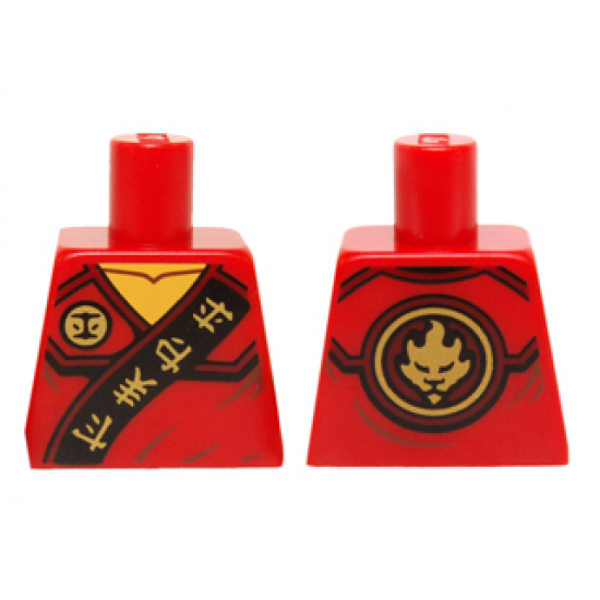 Torso Ninjago Robe with Gold Asian Characters on Black Sash and Kai Power Emblem Pattern