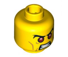 Minifigure, Head Red Eyes with Black Bushy Eyebrows and Open Angry Mouth Pattern - Blocked Open Stud