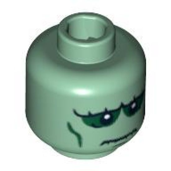 Minifigure, Head Alien with Frankenstein Monster, White Pupils and Wrinkles Pattern - Blocked Open Stud