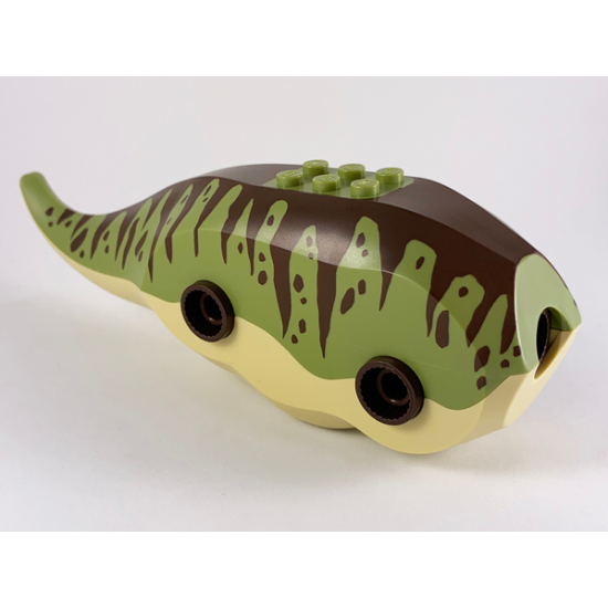 Animal, Body Part Dinosaur Middle Triceratops with Olive Green Top with Dark Brown Stripes and Spots Pattern