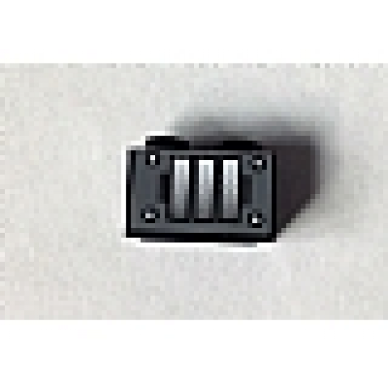 Brick 1 x 2 with Black Grille, 4 Rivets and 3 Bars Pattern (Sticker) - Set 10144