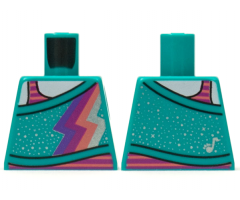 Torso Wrap with Dark Purple, Magenta, Coral, and Metallic Blue Lightning and Spots, White Neck and Magenta Tank Top Pattern