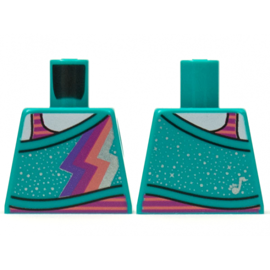 Torso Wrap with Dark Purple, Magenta, Coral, and Metallic Blue Lightning and Spots, White Neck and Magenta Tank Top Pattern