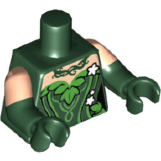 Torso Batman Poison Ivy Plant Foliage White Flowers Pattern / Dark Green Arms with Light Nougat Short Sleeves and Flowers on Left Arm Pattern / Dark Green Hands