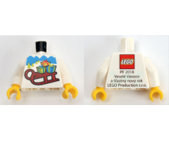Torso Kladno with Sled and Gifts on Front, 'PF 2018' and Lego Logo on Back Pattern / White Arms / Yellow Hands