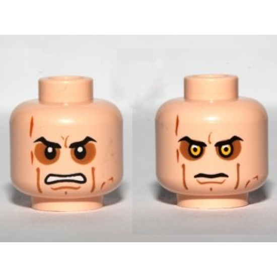 Minifigure, Head Dual Sided Sunken Eyes, Cheek Lines, Teeth / Closed Mouth Pattern (SW Anakin Sith) - Hollow Stud
